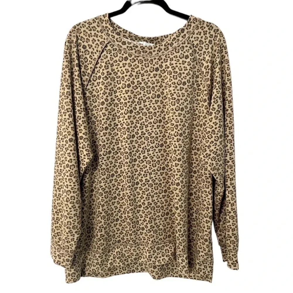 Caslon Exposed Seams Long Sleeves Leopard Print Top Size 2XL NWOT